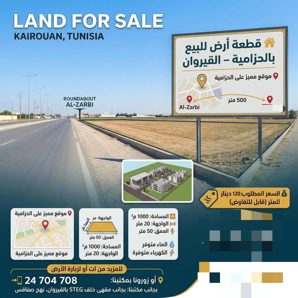 1000 متر للبيع على الحزامية قريبة الزربية